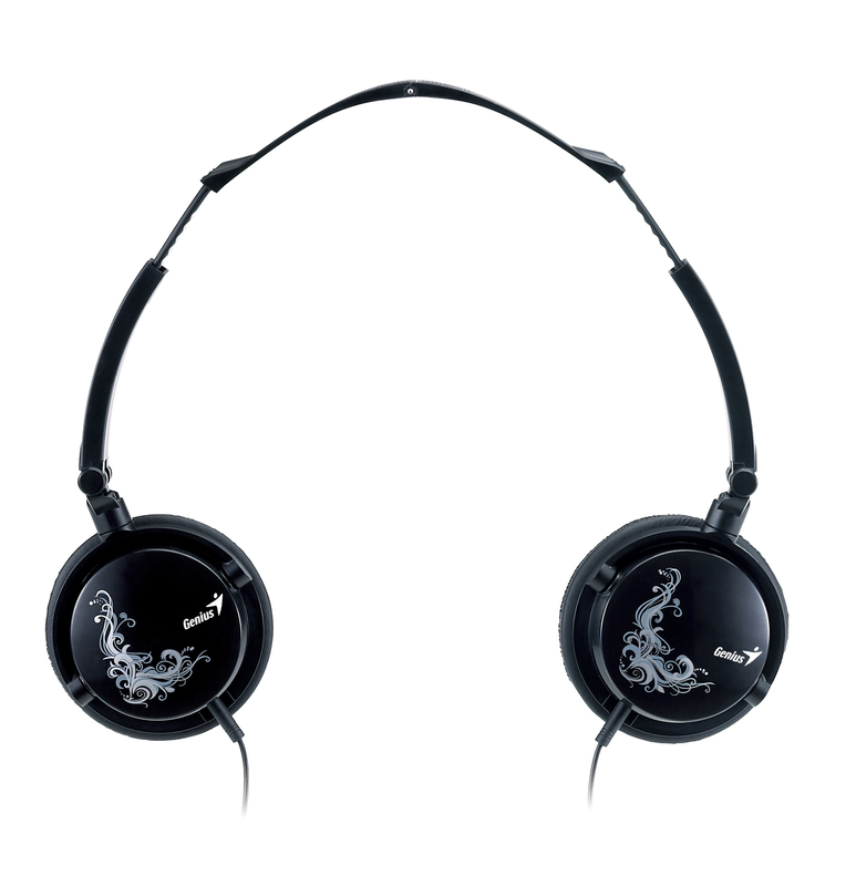 Genius HS-410F Over Ear Foldable Headband Headset with Tattoo Pattern, Black/Mustard